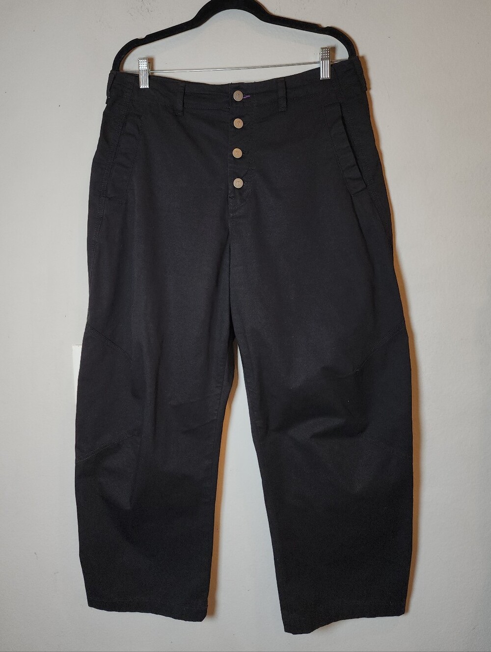 Anthropologie Pilcro Linen Cotton Arin Button-Front Black Barrel Pant 31 (12)
